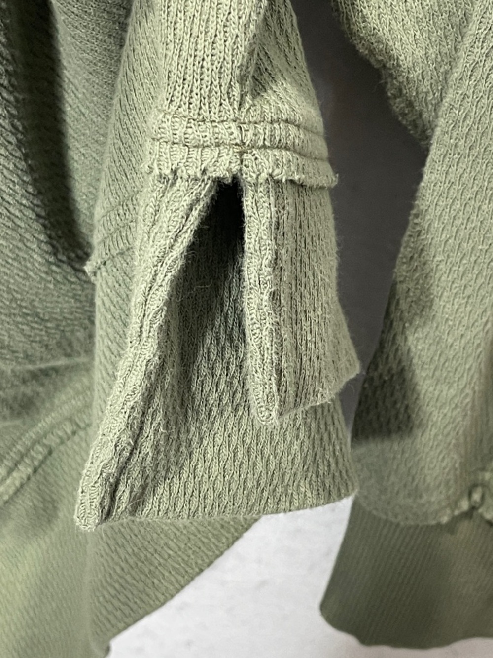 Aerie Big Chill Textured Crew Ribbed Oversized Sweatshirt Olive Green Distressed - Picture 7 of 8